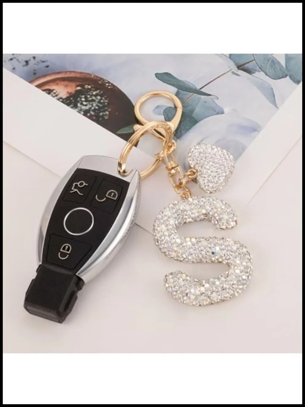 Bling Initial Keychain with Heart Rhinestone for Backpack Handbag